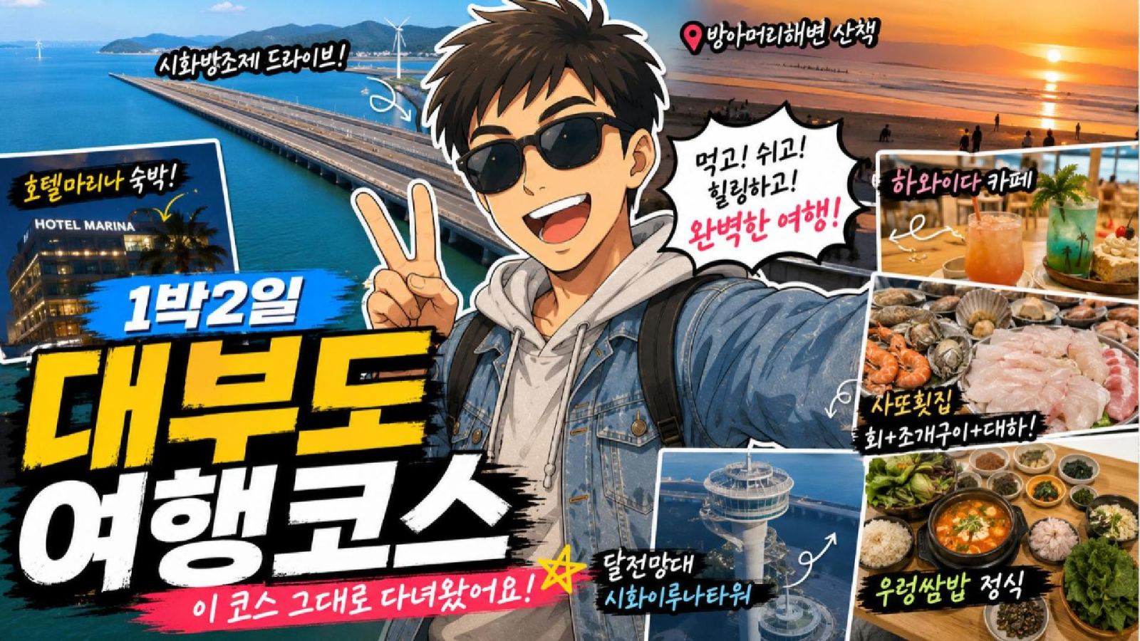 대부도 여행 브이로그 | 방아머리해변, 하와이다카페, 호텔마리나, 달전망대