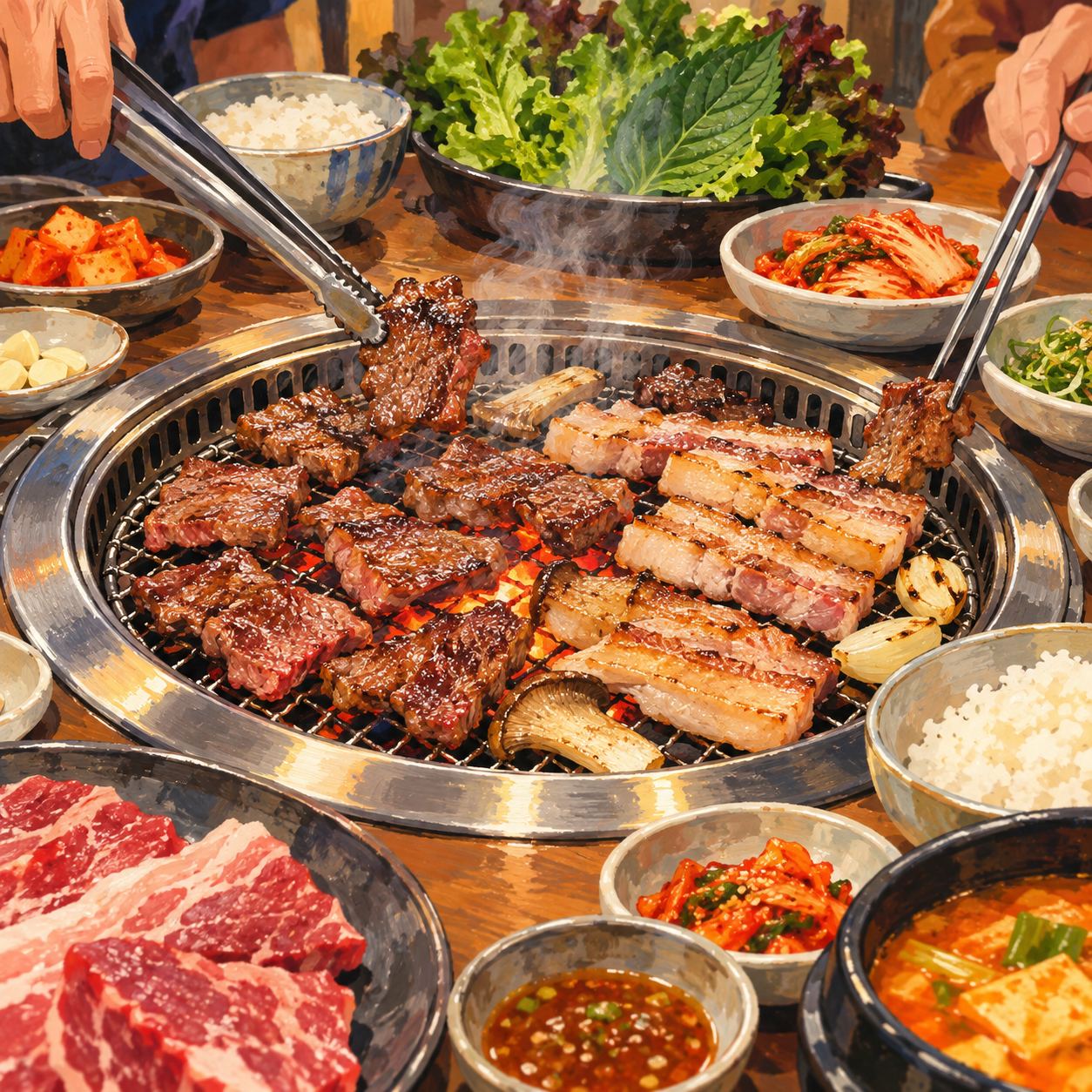 ソウル 王妃家 明洞中央店、ショッピングの後に楽しむ炭火焼き定食