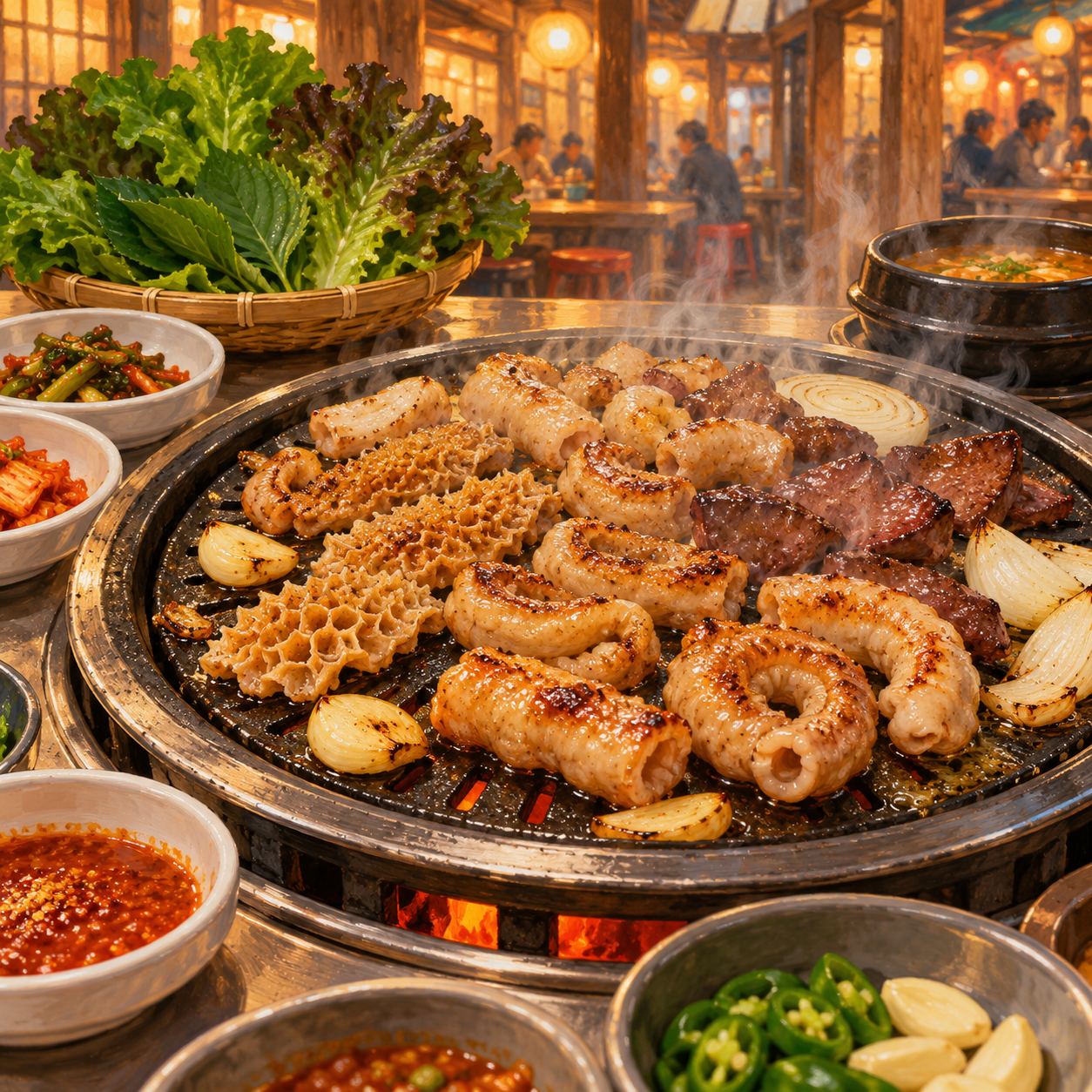 Busan Baekhwa Yang-gopchang, Grilled Beef Tripe in Jagalchi Alley